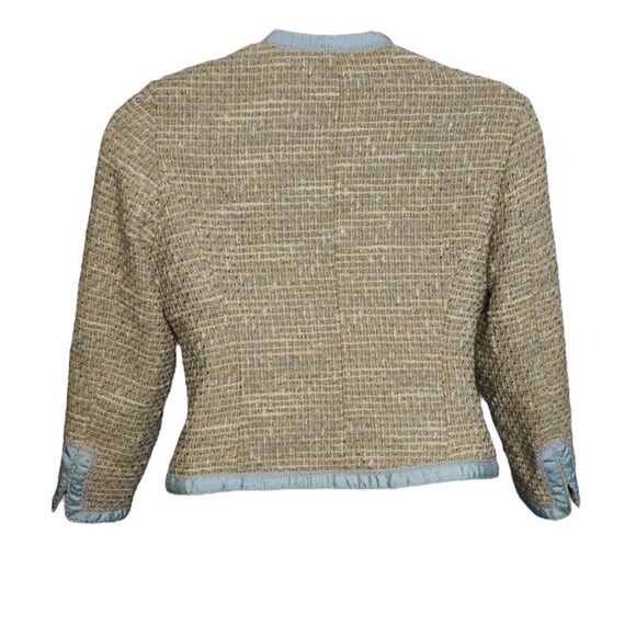 ECI beige boucle tweed blazer with blue trim  plazacore jacket M‎ - Picture 3 of 12